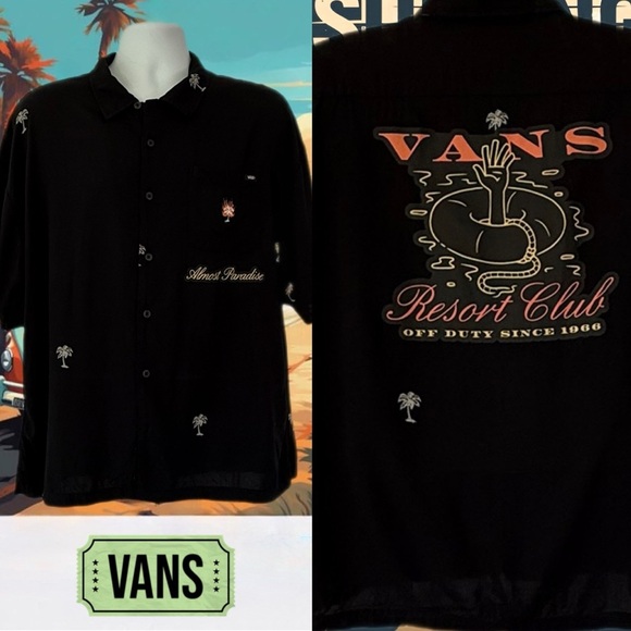 VANS Men’s Almost Paradise Off the Wall Resort Club Large Button Down Shirt - Picture 2 of 11
